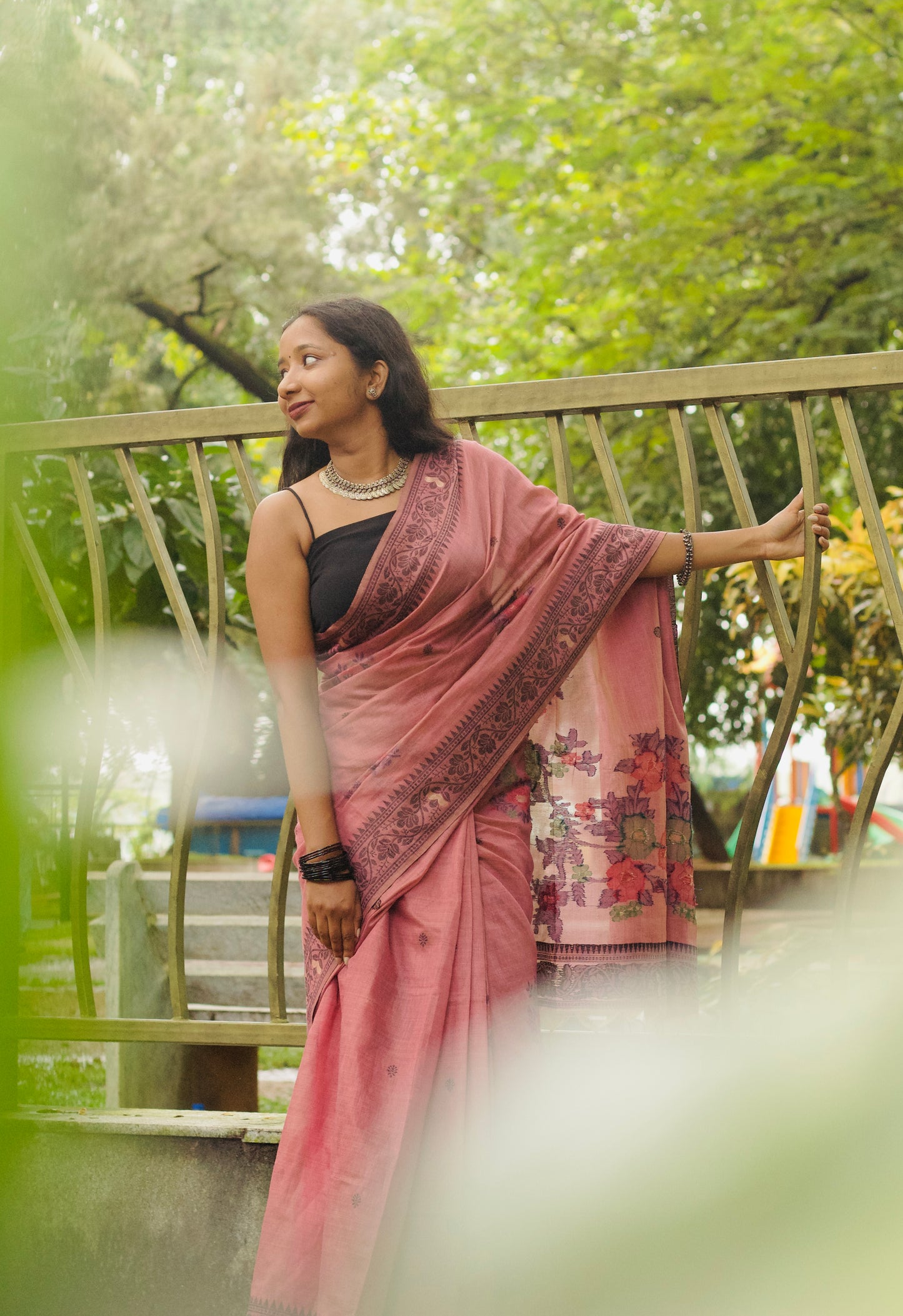 Pink chanderi cotton jamdani saree