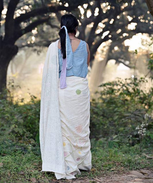 Moonlight blockprinted khadi cotton saree