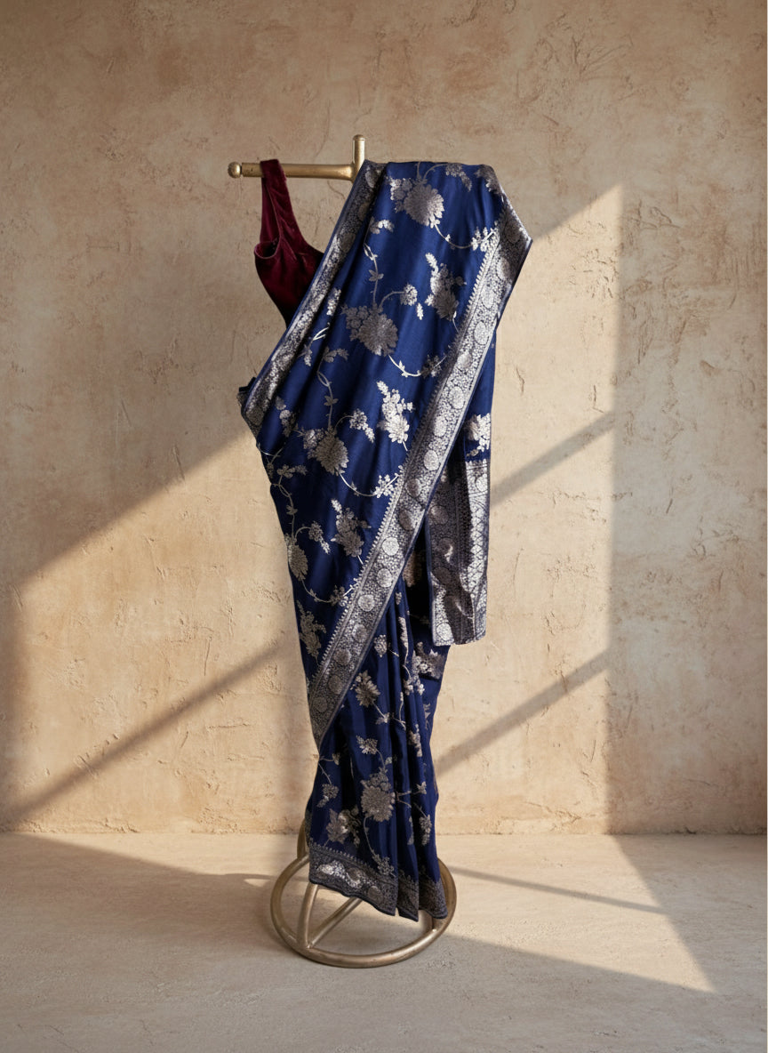 Blue silk banarasi saree