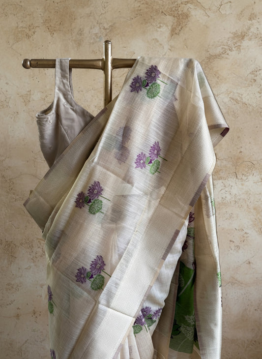 Purple lotus chanderi cotton saree