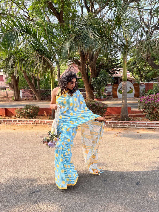 Summer lime cotton saree
