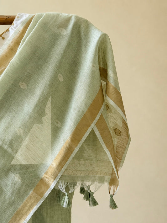 Summer green cotton saree
