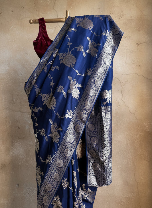Blue silk banarasi saree