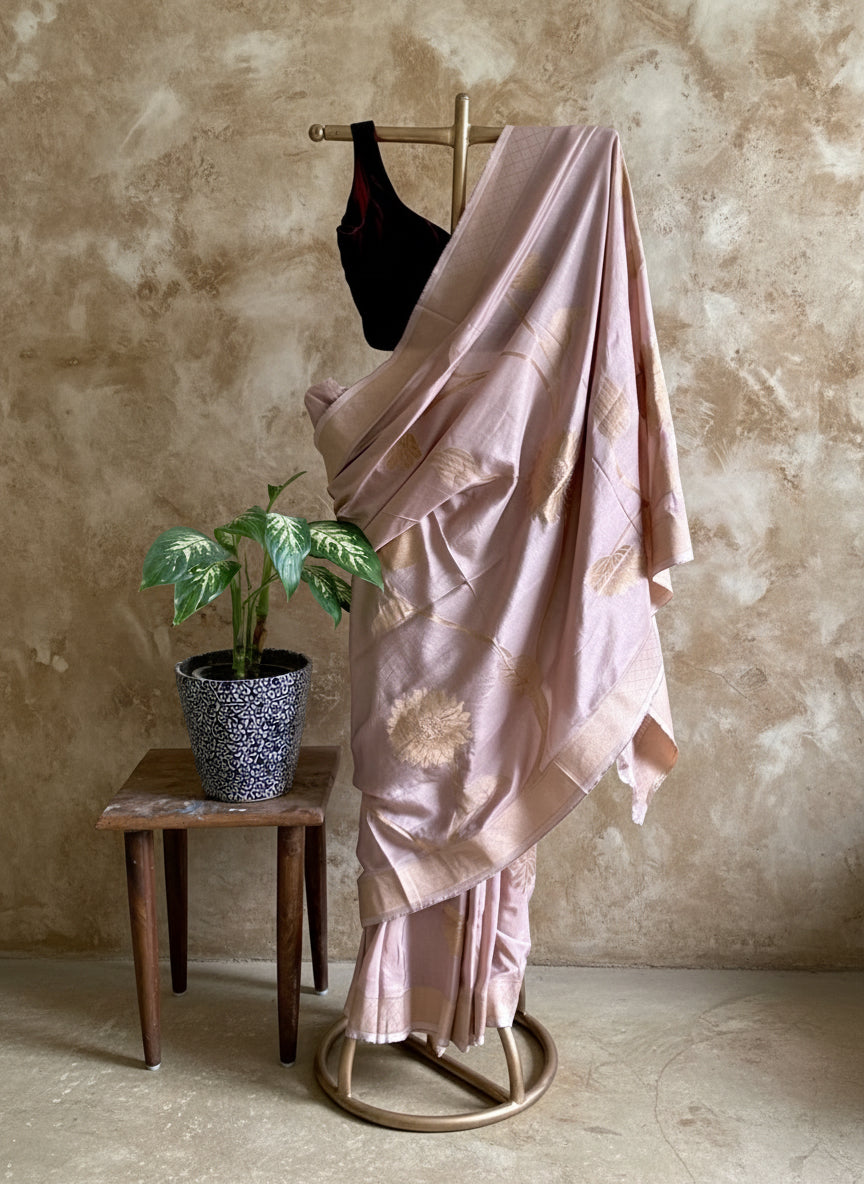Pink silk Banarasi saree
