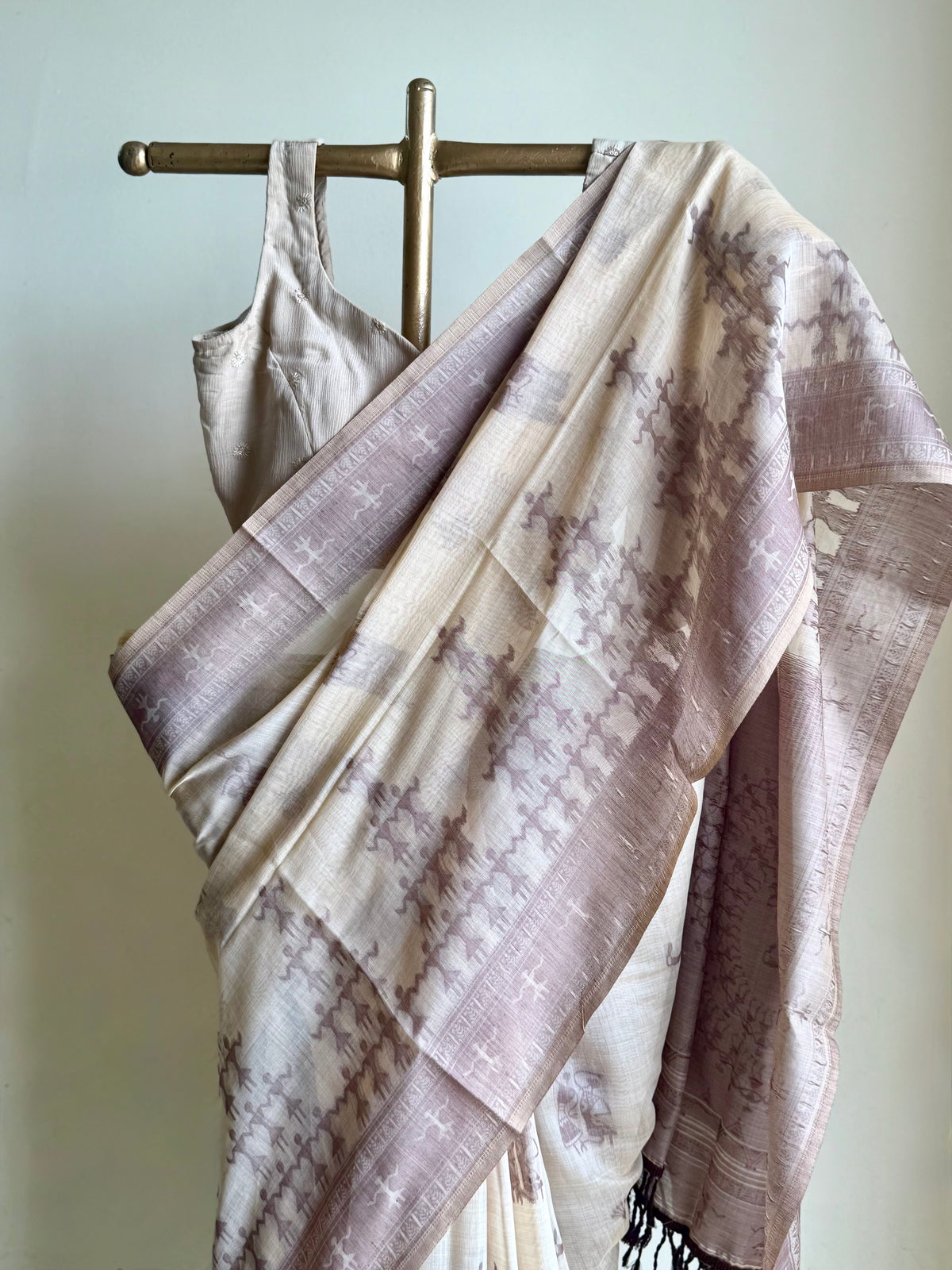 Brown varli chanderi cotton saree
