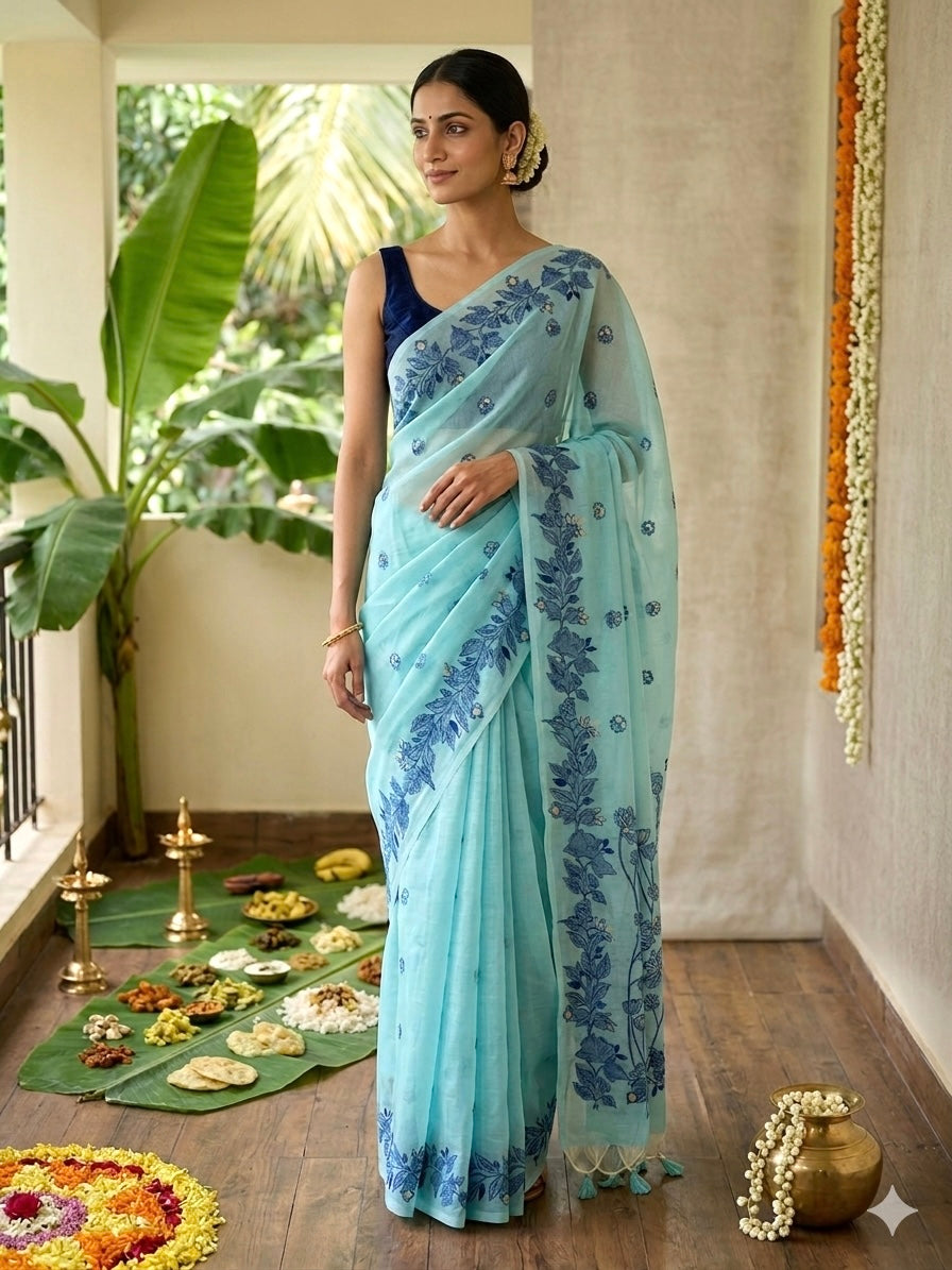 Grey Chanderi Jamdani saree