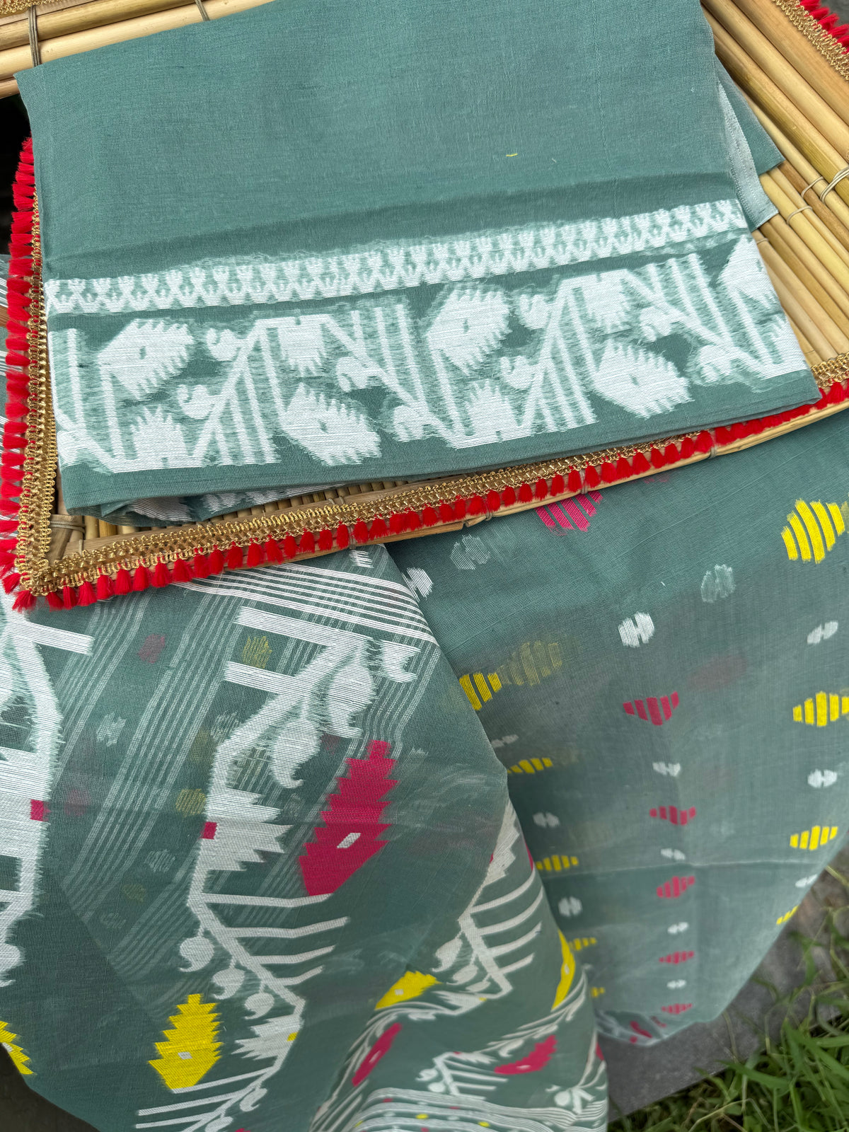 Sage Green Dhakai Jamdani Saree
