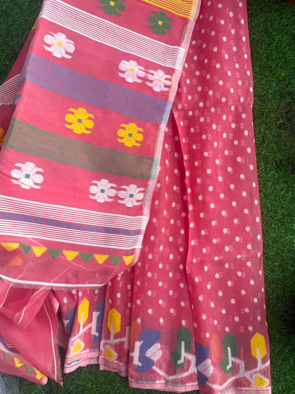 Carrot Red Bengal Jamdani saree