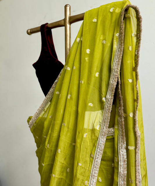Lime Green Silk Organza Saree