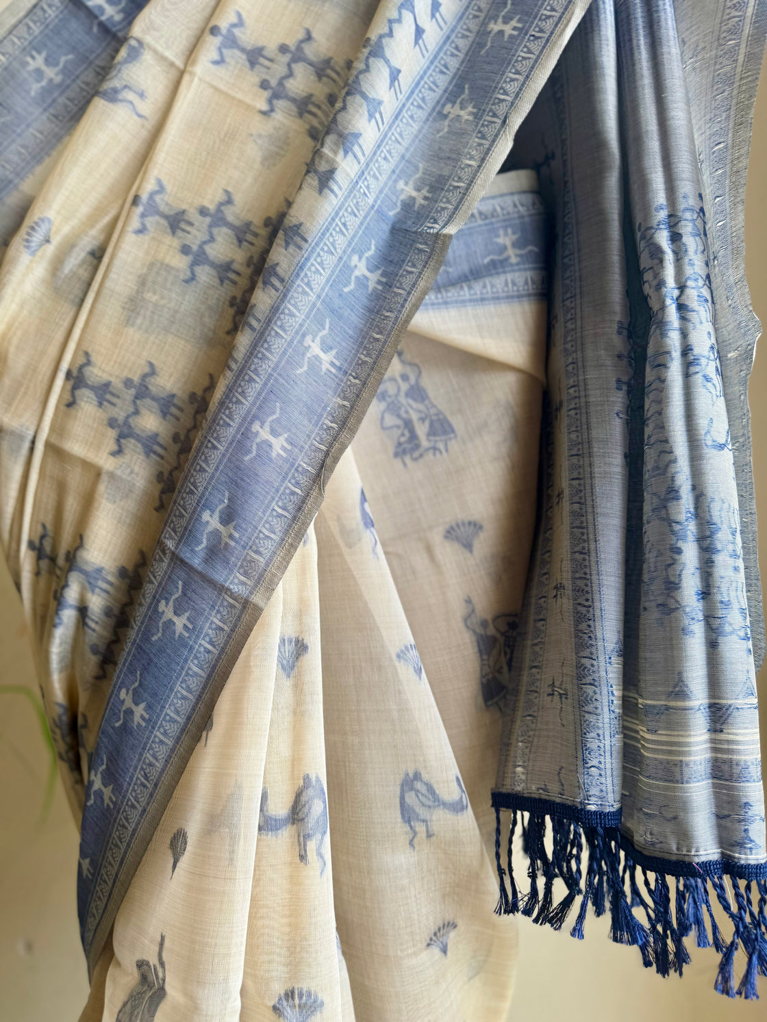 Blue varli chanderi cotton saree
