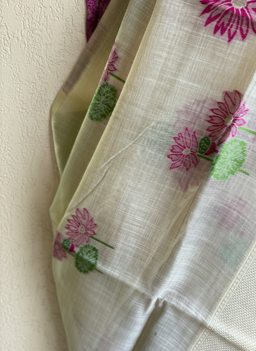 Pink lotus Chanderi cotton saree
