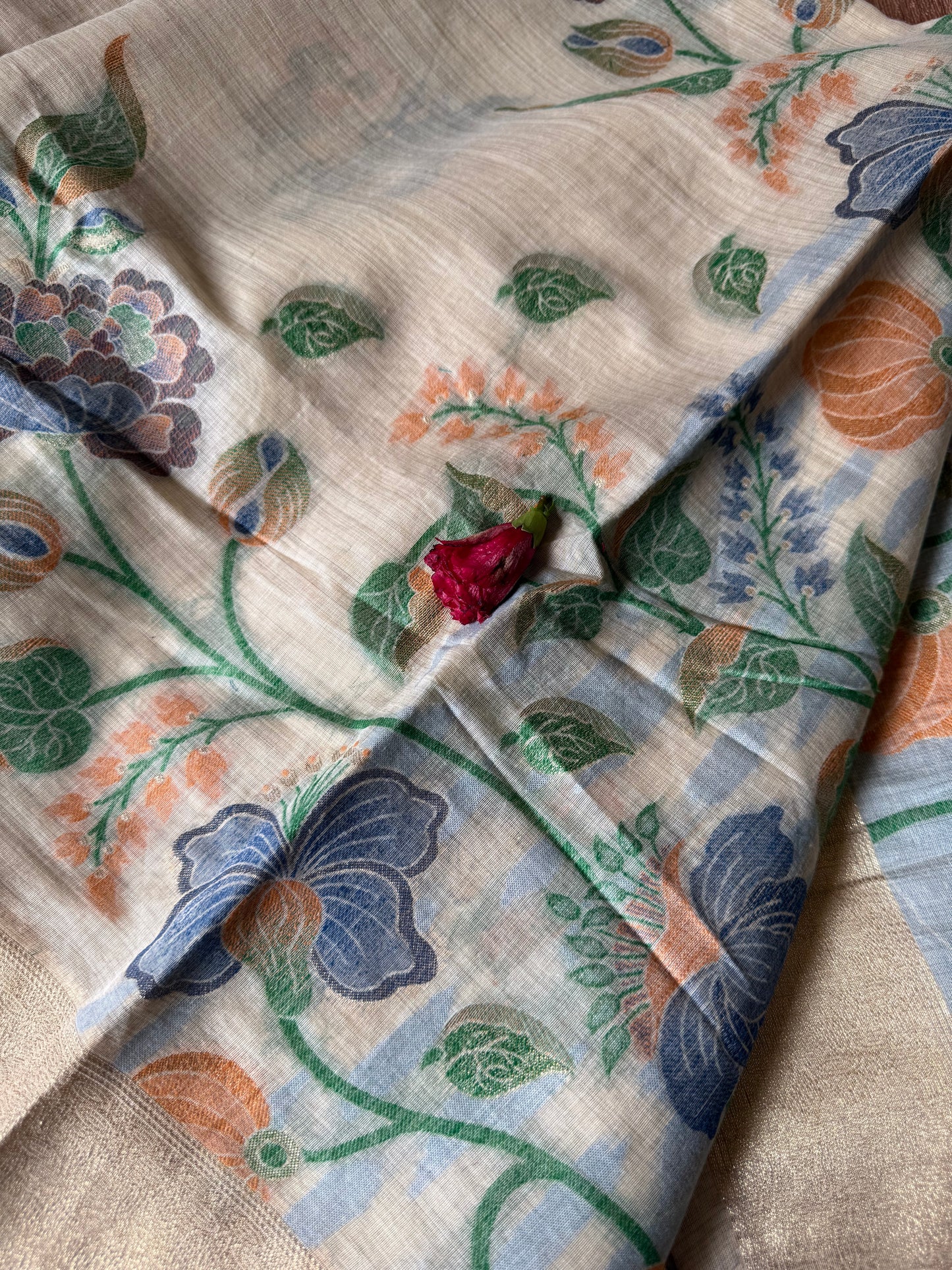 Beige chanderi cotton jamdani saree
