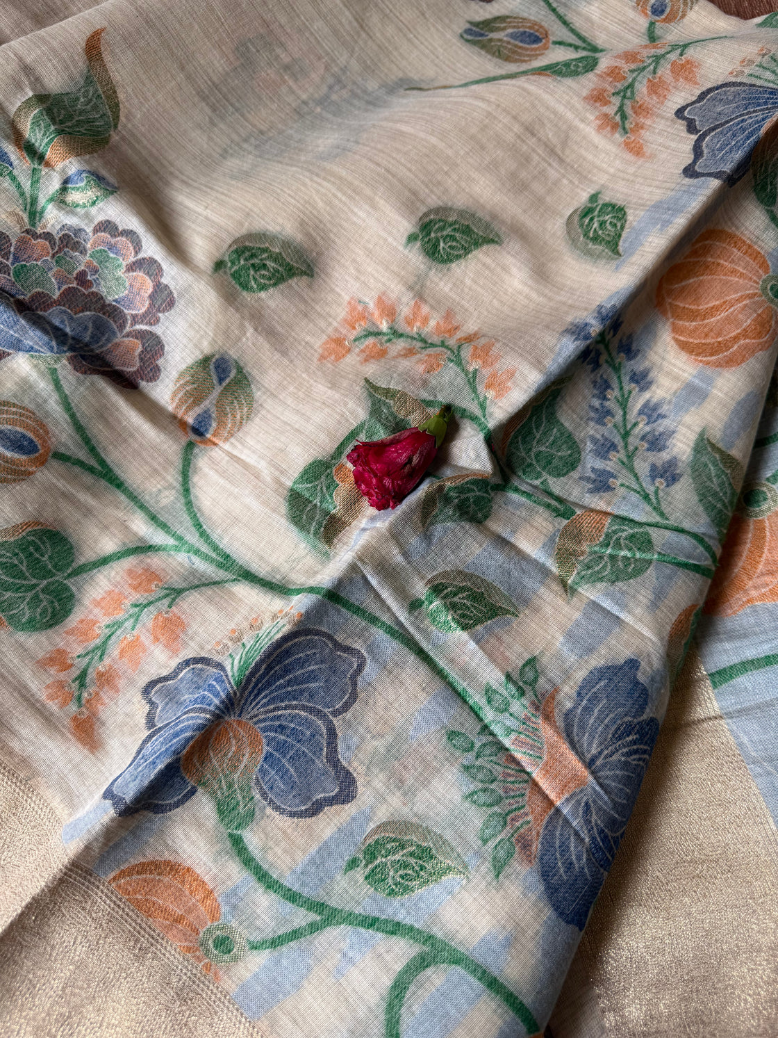 Beige chanderi cotton jamdani saree