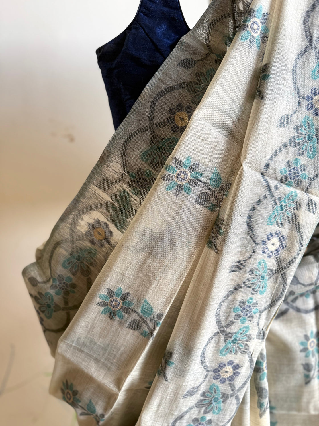 Cream chanderi cotton jamdani saree