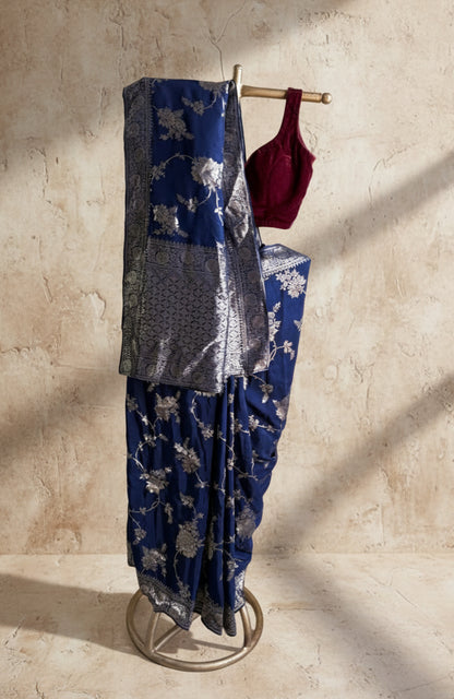 Blue silk banarasi saree