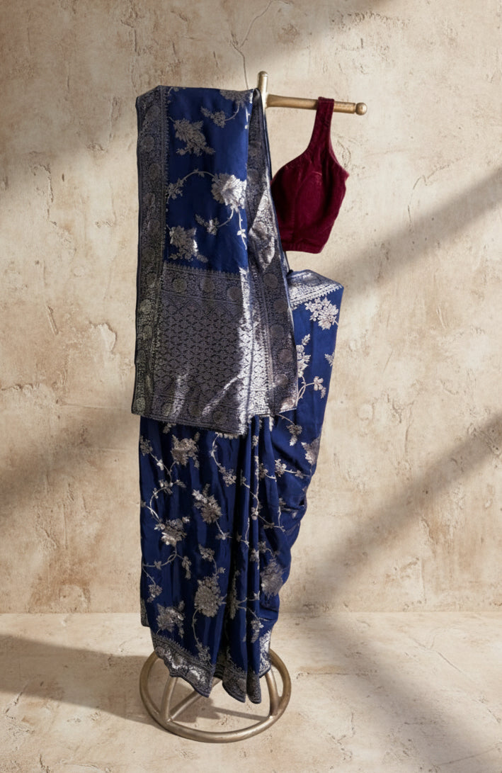 Blue silk banarasi saree