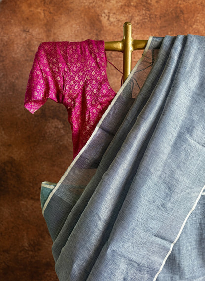 Blue linen zari saree