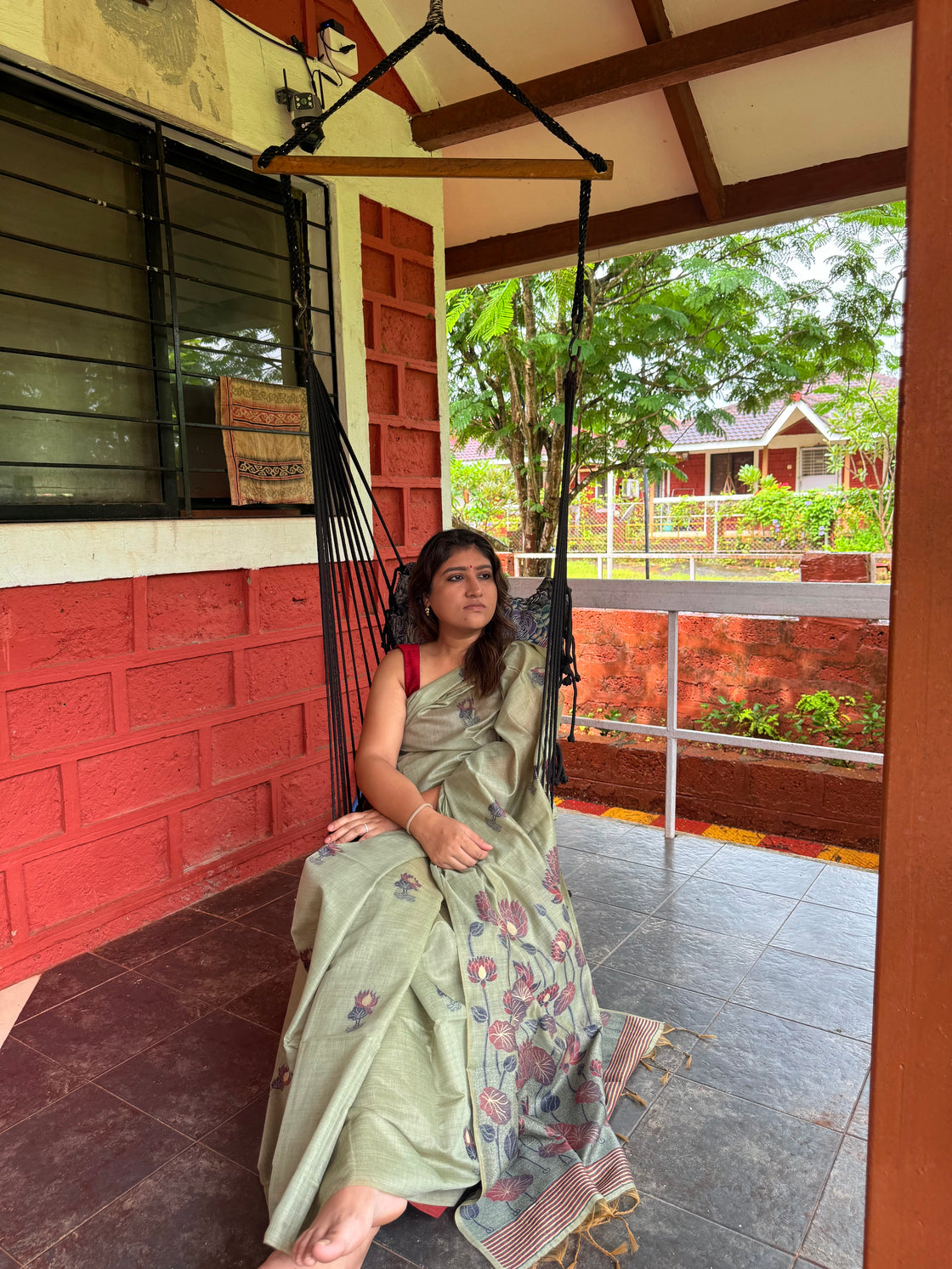 Green chanderi cotton lotus saree