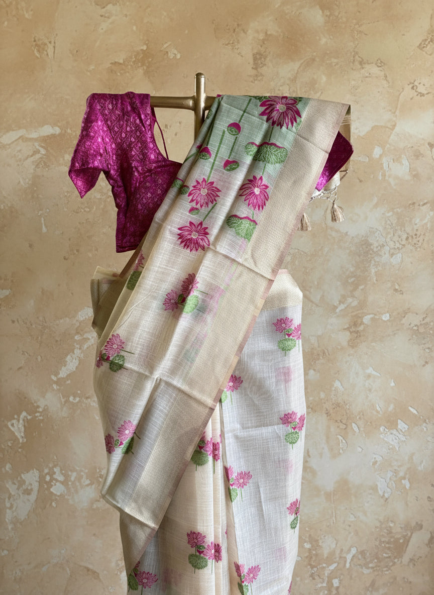 Pink lotus Chanderi cotton saree