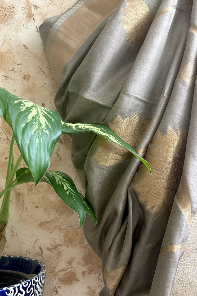 Grey silk banarasi saree