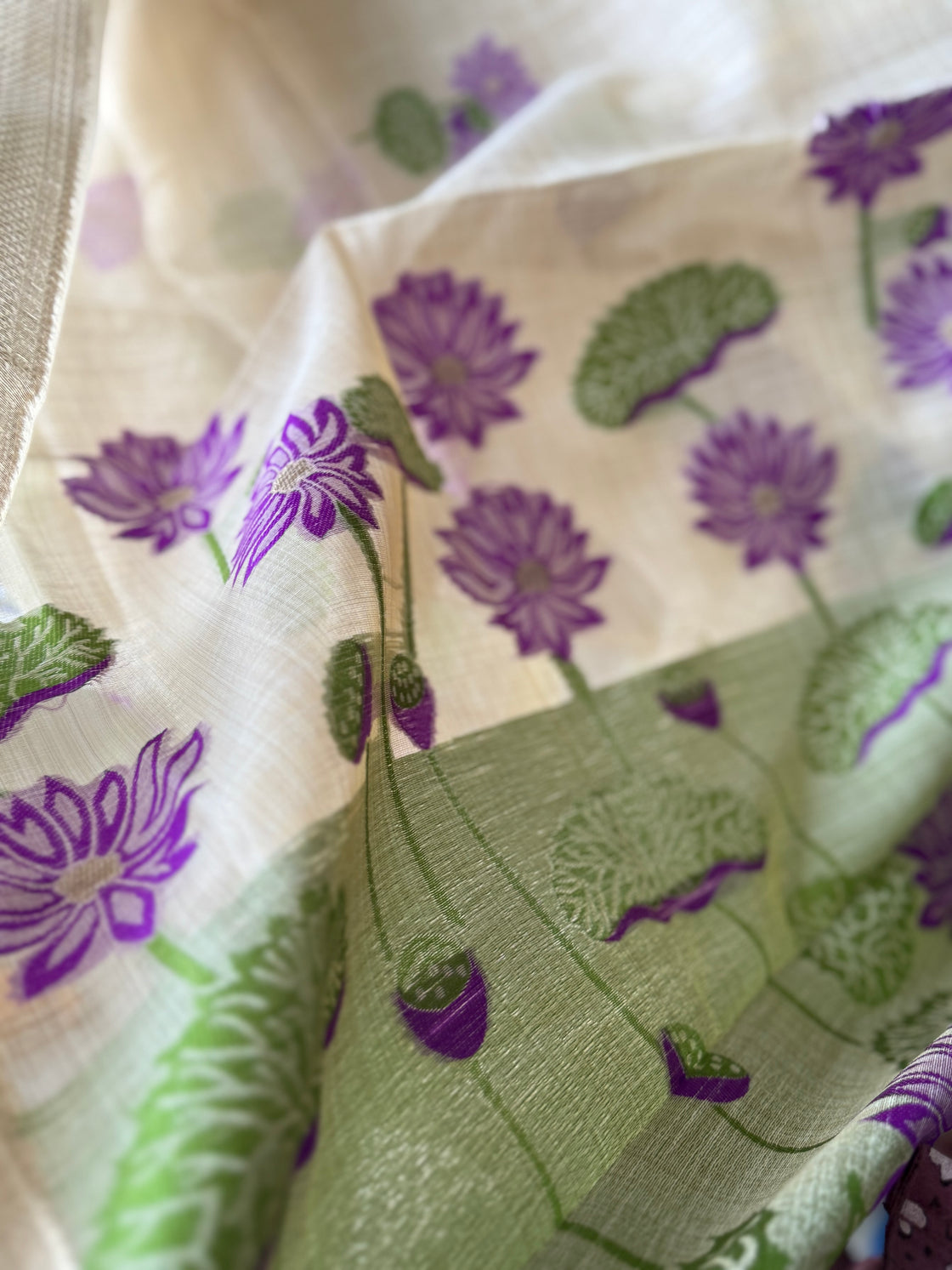 Happy purple lotus chanderi cotton saree
