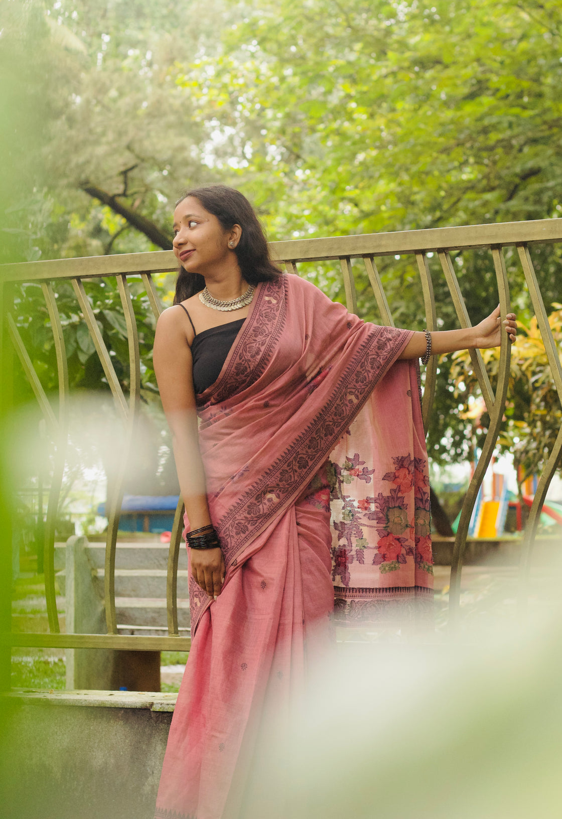 Pink chanderi cotton jamdani saree