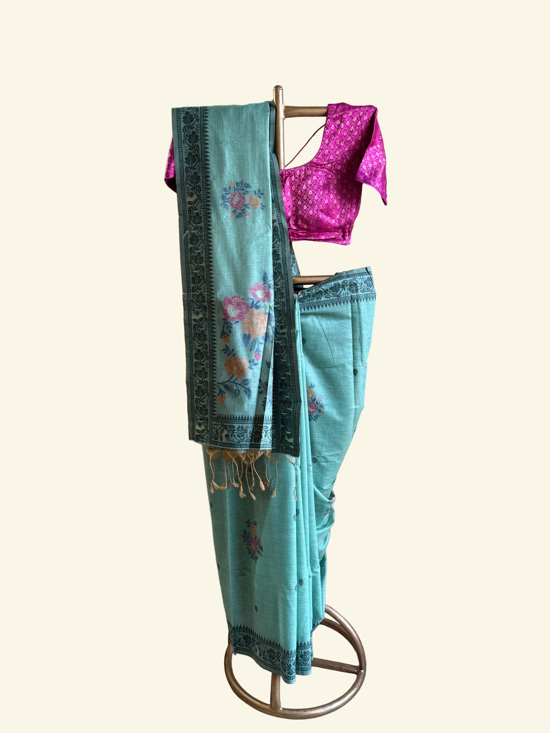 Teal chanderi cotton jamdani saree