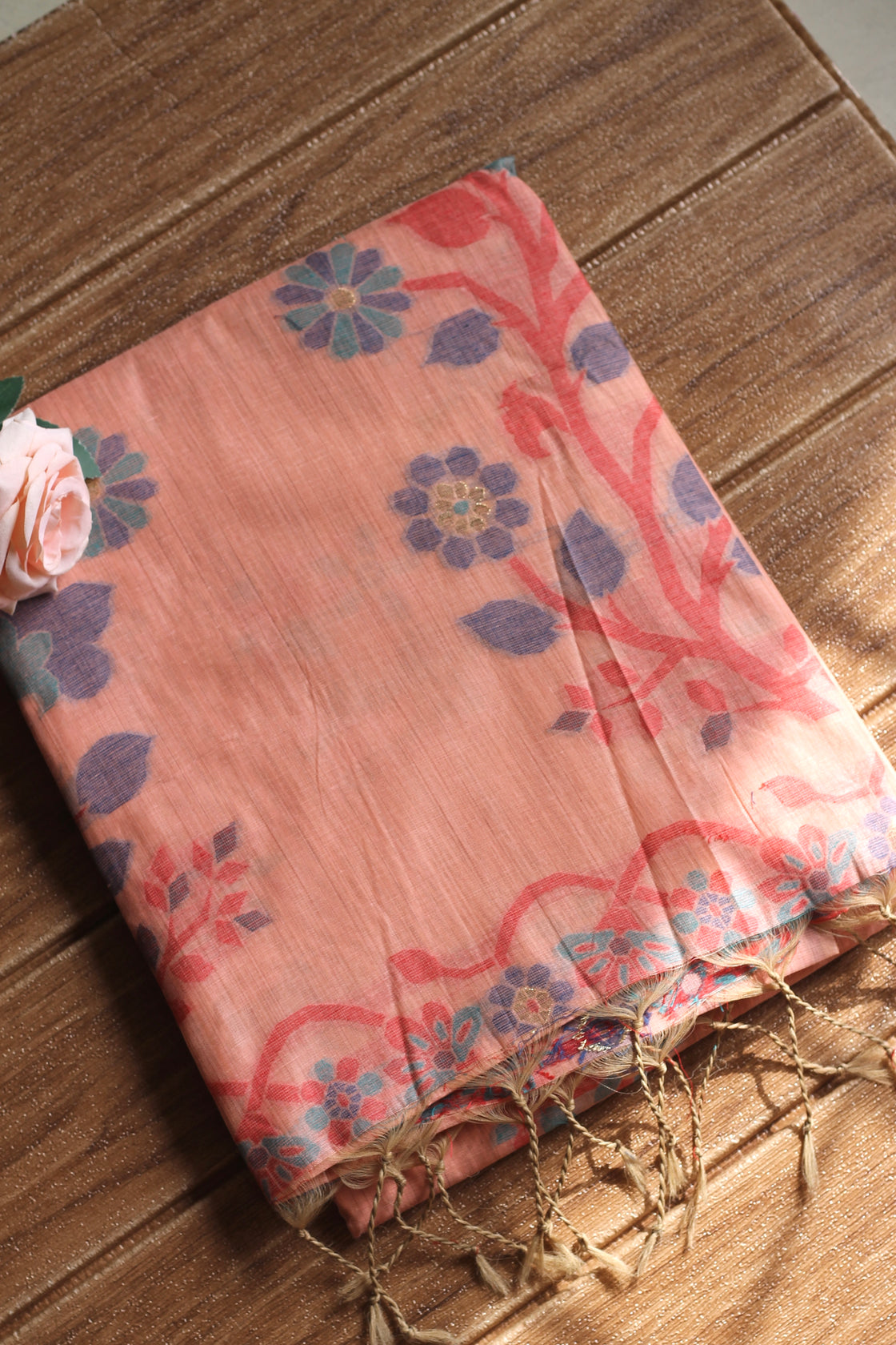 Peach chanderi cotton jamdani saree