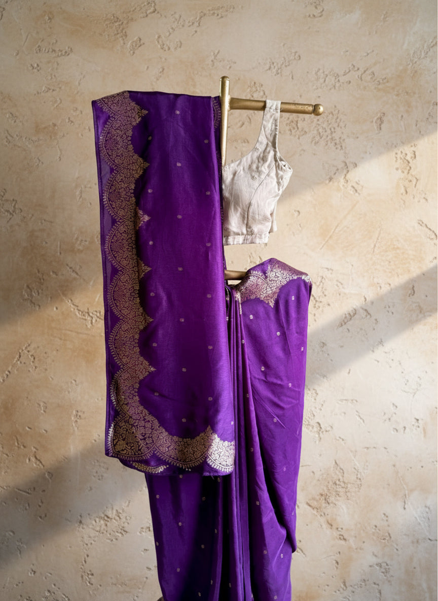 Purple silk banarasi saree