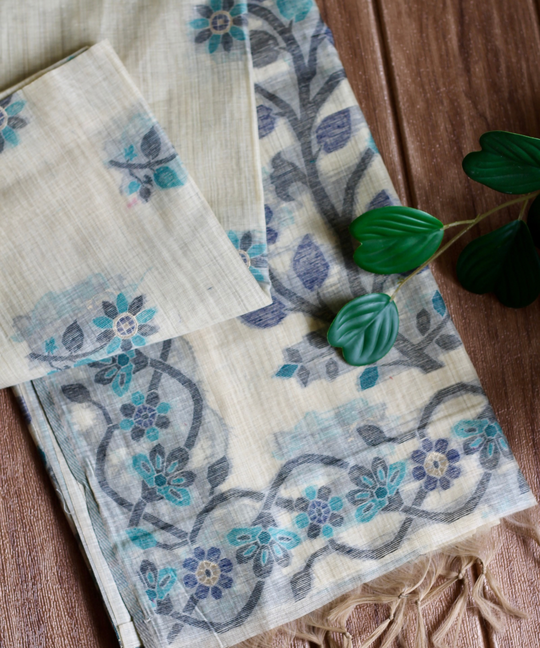 Cream chanderi cotton jamdani saree