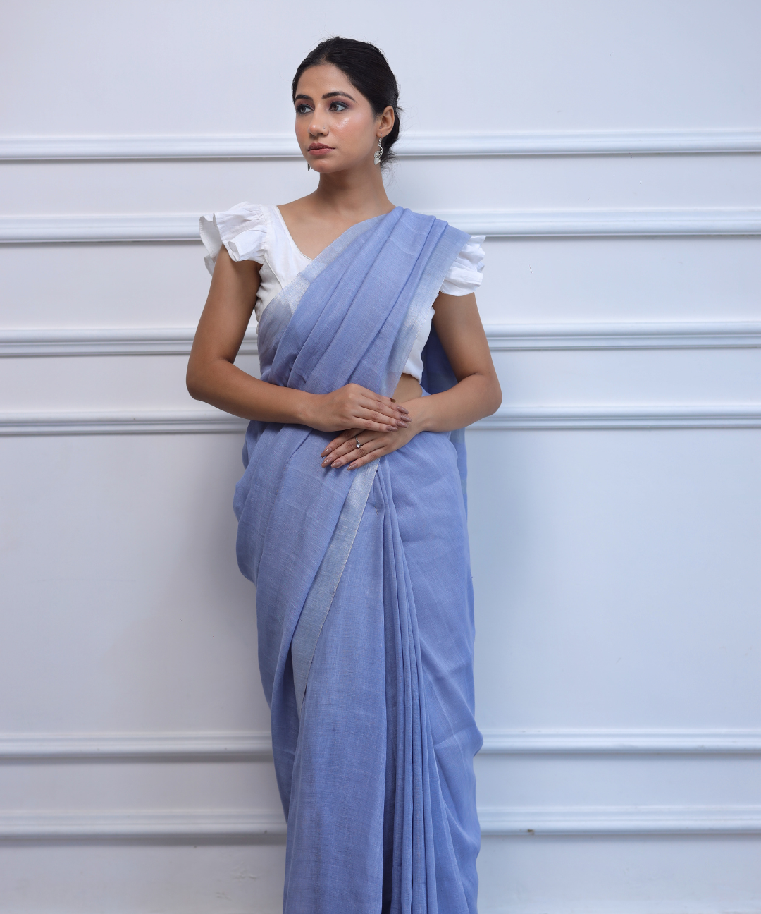 Mauve handwoven linen zari saree