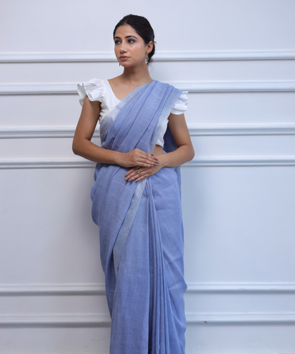 Mauve handwoven linen zari saree