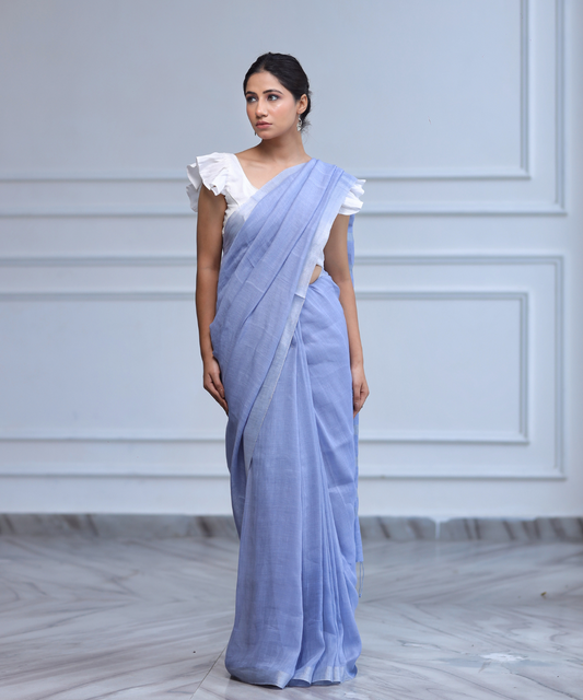 Mauve handwoven linen zari saree