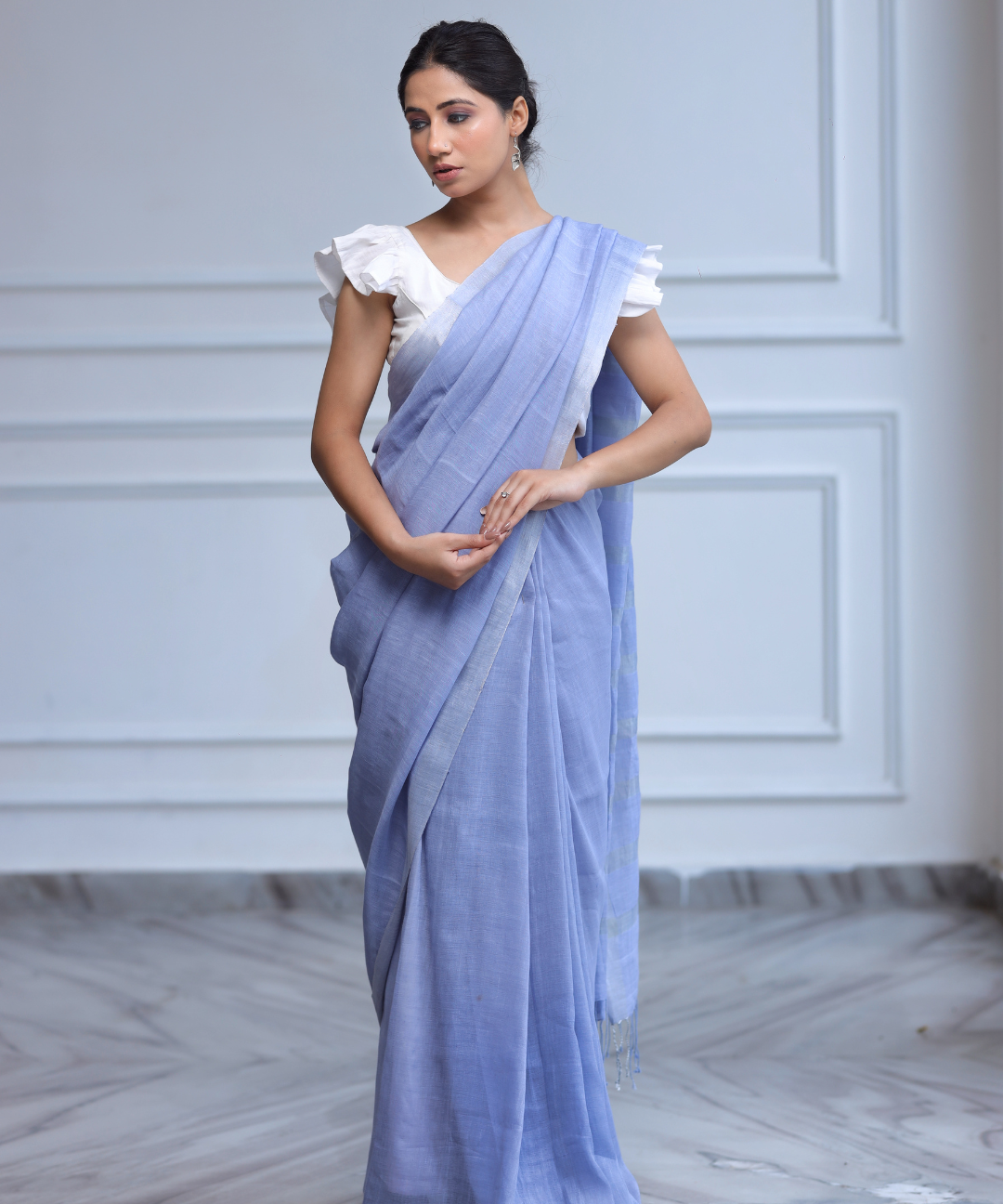 Mauve handwoven linen zari saree