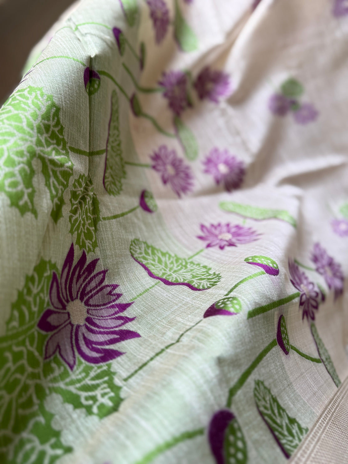Purple lotus chanderi cotton saree