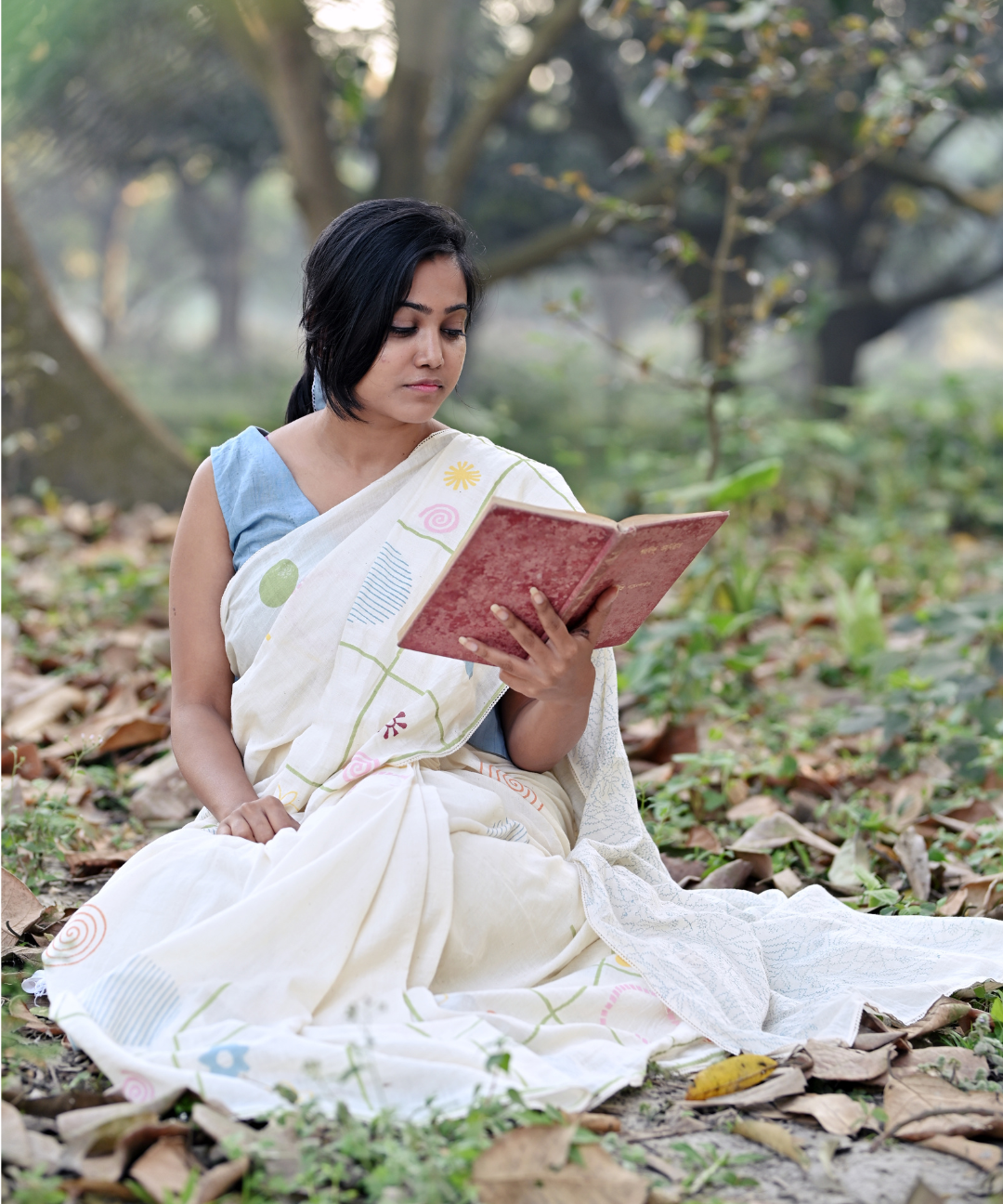 Moonlight blockprinted khadi cotton saree