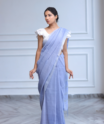 Mauve handwoven linen zari saree