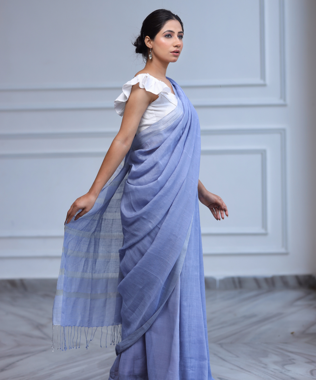 Mauve handwoven linen zari saree