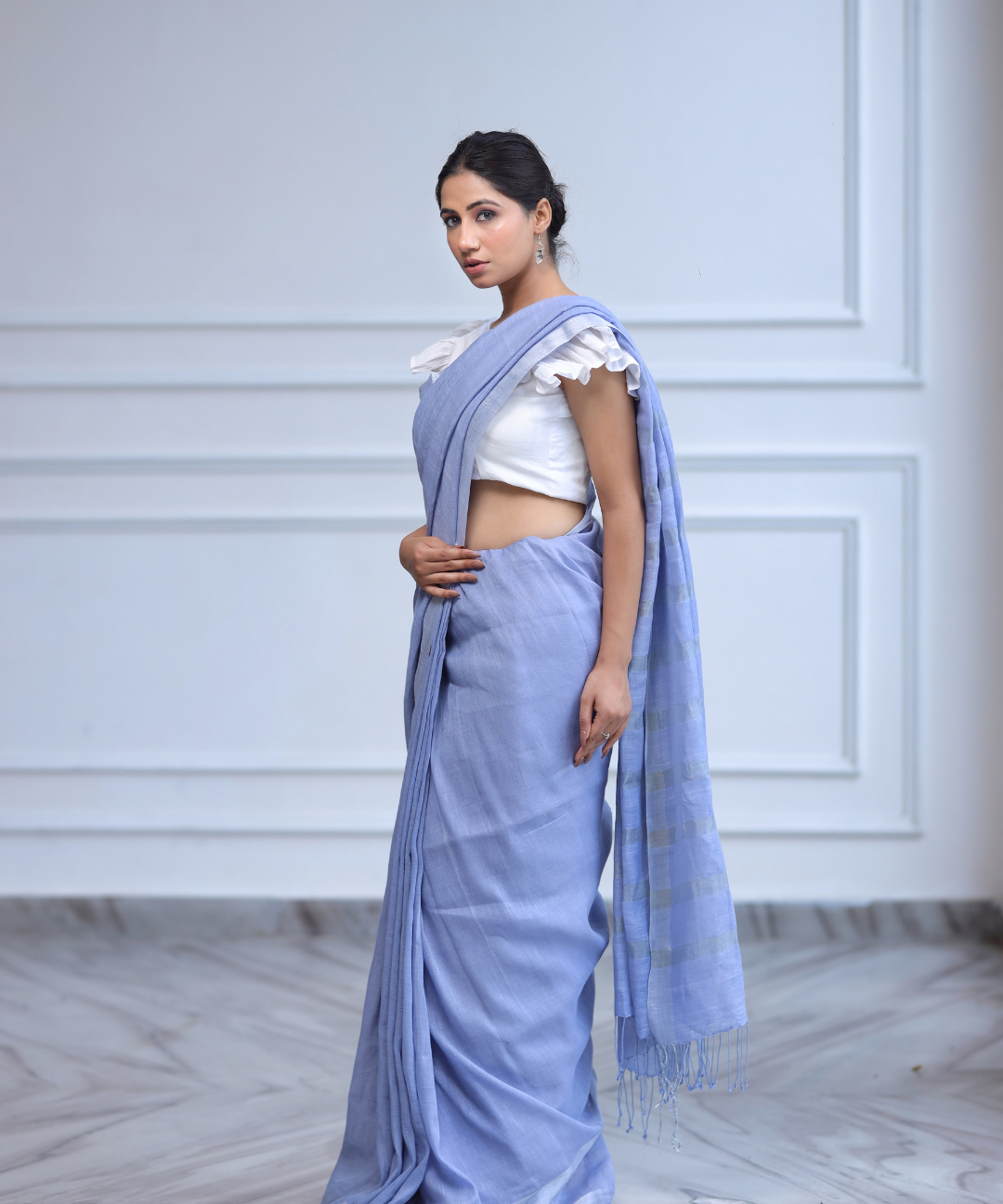 Mauve handwoven linen zari saree
