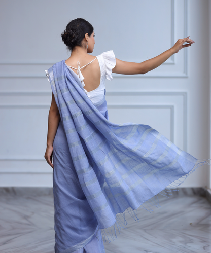 Mauve handwoven linen zari saree