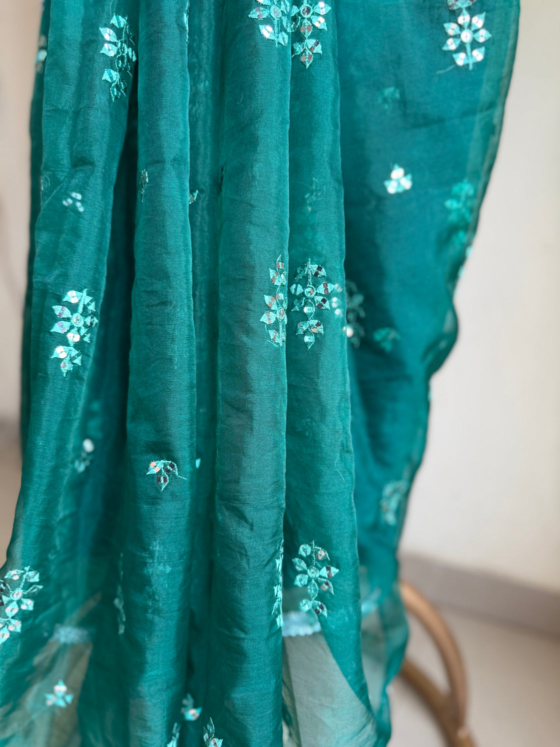 Green organza saree