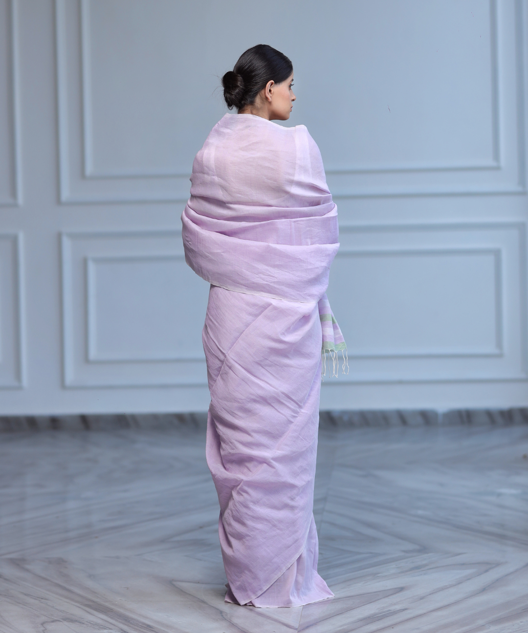 Lavender handwoven linen saree