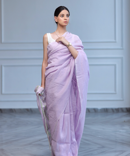 Lavender handwoven linen saree