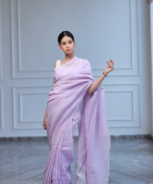 Lavender handwoven linen saree