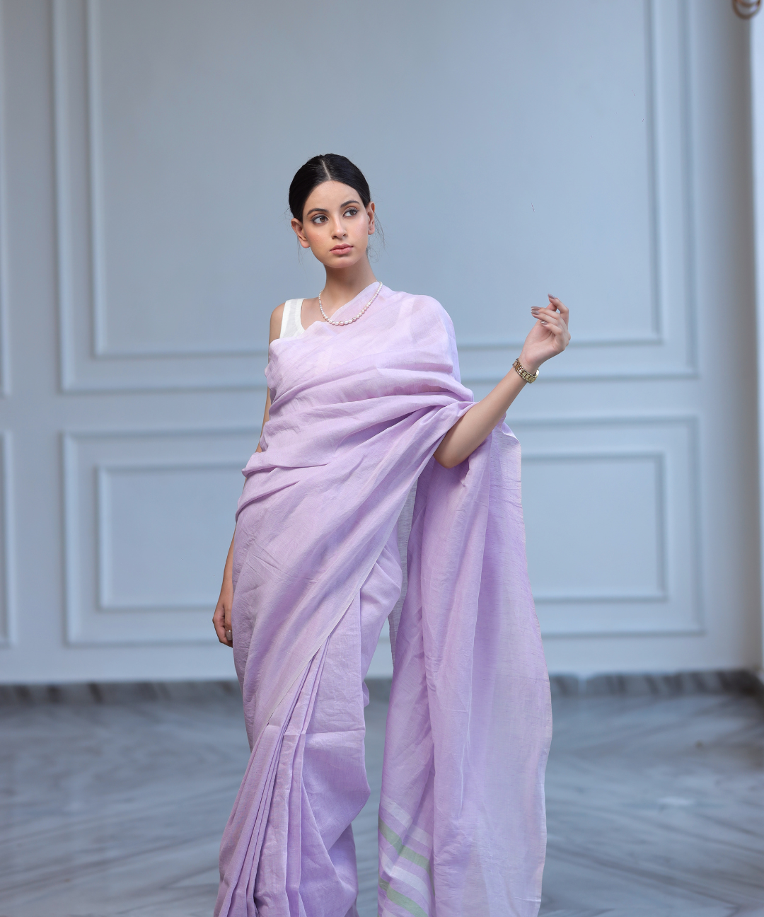 Lavender handwoven linen saree