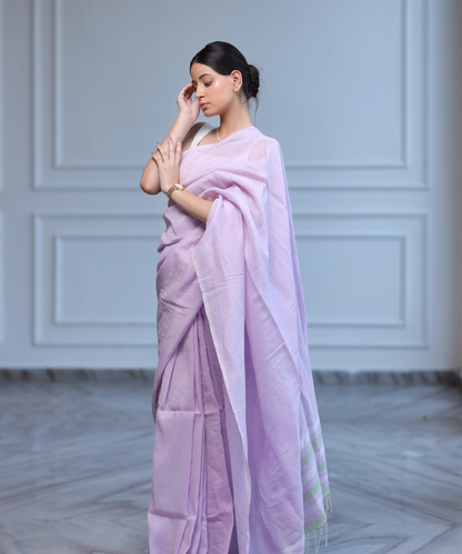 Lavender handwoven linen saree