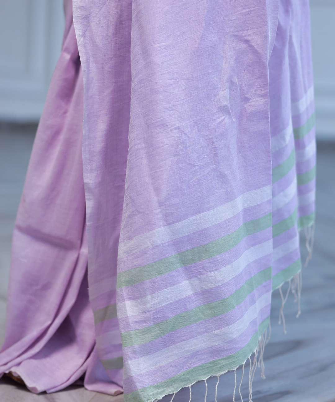 Lavender handwoven linen saree
