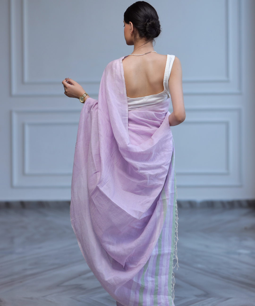 Lavender handwoven linen saree