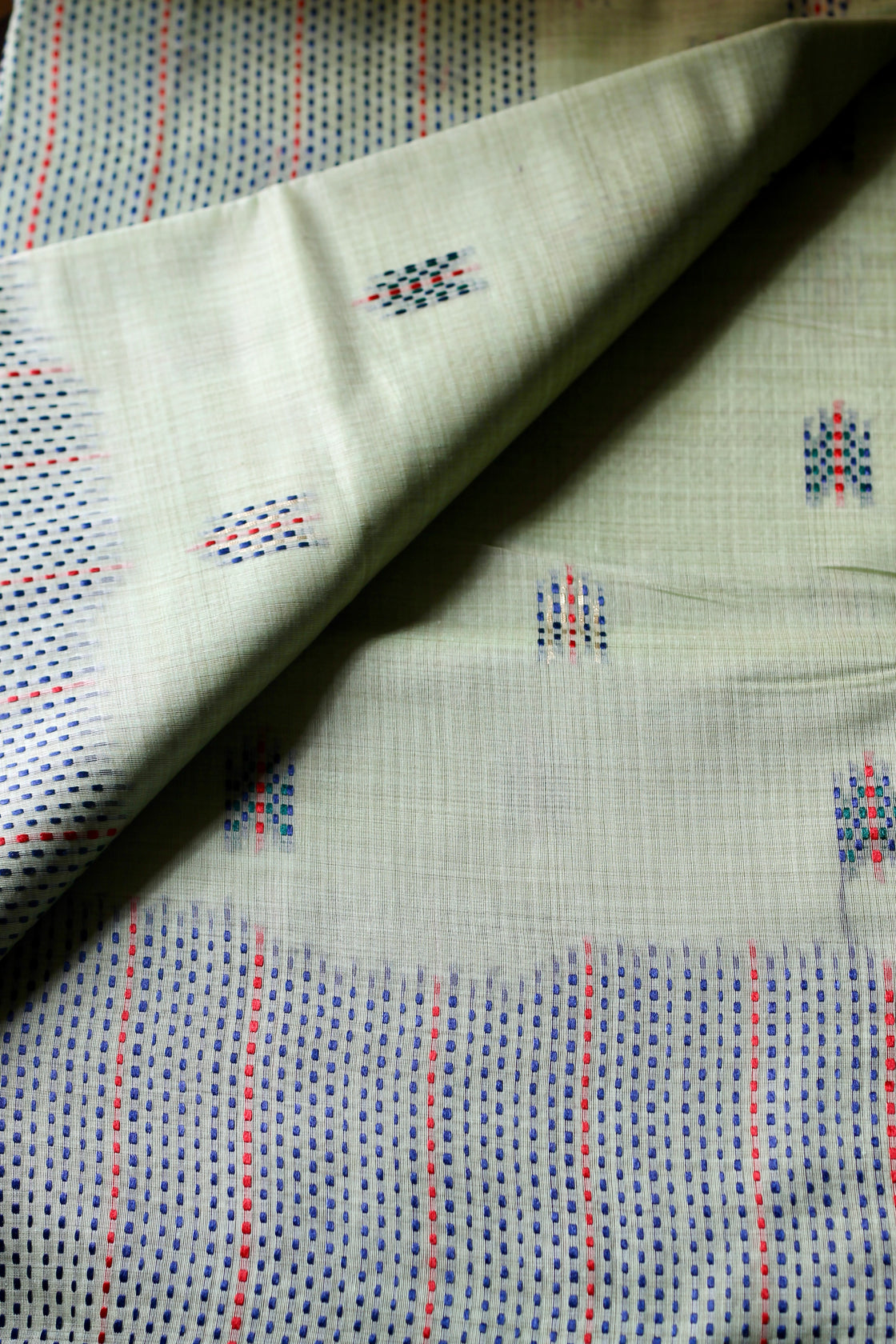 Calm green chanderi cotton kantha saree