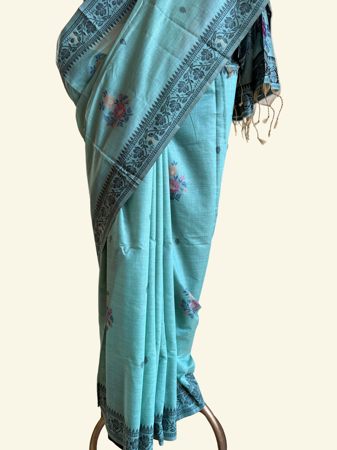 Teal chanderi cotton jamdani saree